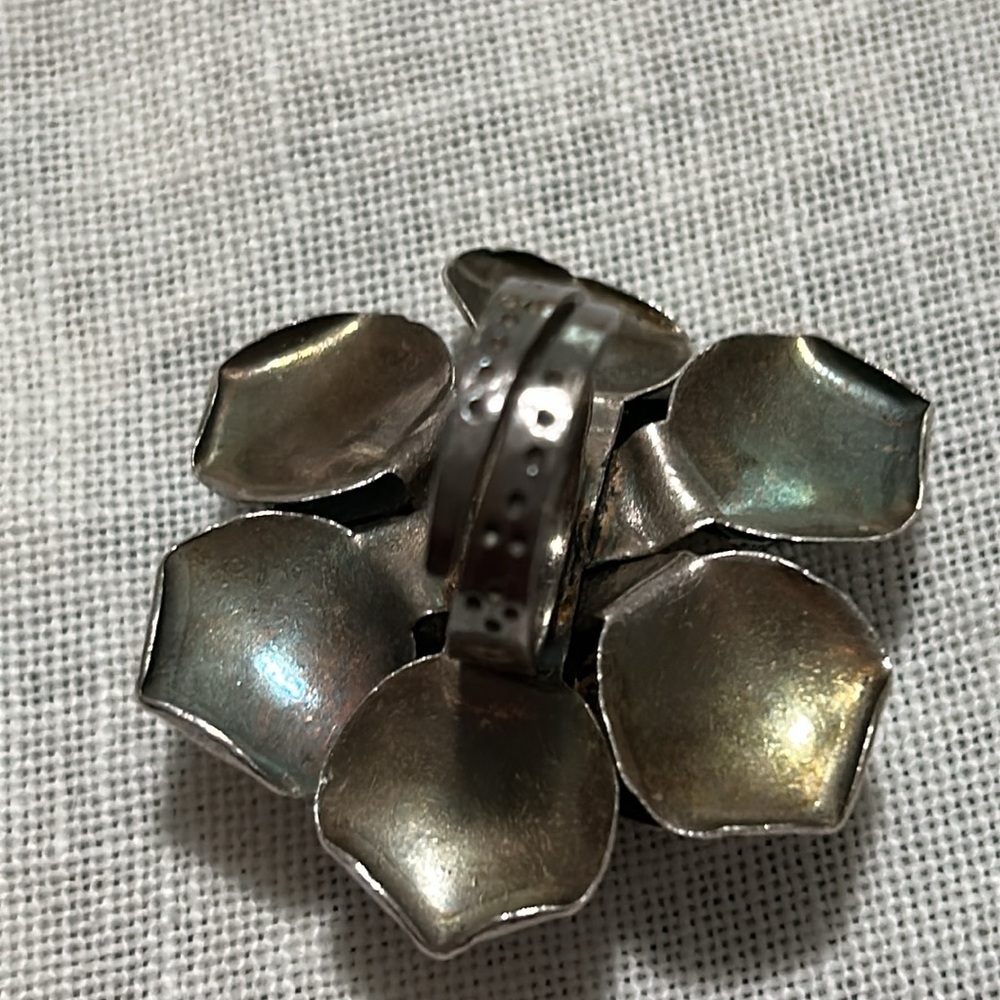 Vintage Sterling Silver 6k Thailand HUGE Rose Flower Adjustable Ring - Picture 7 of 16